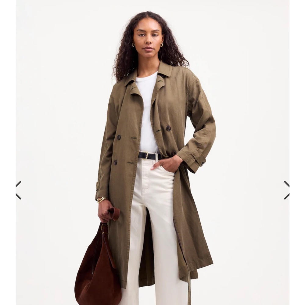 Madewell Olive Women's Belted Trench Coat Linen Lyocell Blend Size S